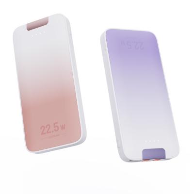 China Built-in Type-c Gradient Color 10000mah 22.5w Fast Charging Support +Lighting Beautiful Cables Power Bank For iPhone for sale