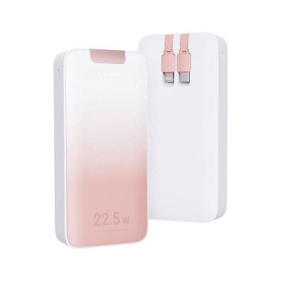 China Fast charging support 20000 mAh power bank factory price portable battery built in cable external mobile charger wholesale with cable for sale