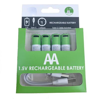 China 4PCS Toys Racing 1.5V 2500mWh 1800mAh Type-C Charging Li-ion AA 18650 Battery Rechargeable Battery Cell for sale