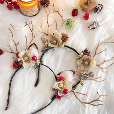 China European and American Style Fashion Christmas Tree Flower Antlers Funny Hair Bands Personality Artificial Berry Tree Branch Hair Bands Headdress for sale