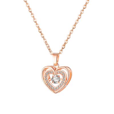 China FASHIONABLE Hot Selling Minimalist Style Double-Layer Hollow Out Rose Zircon Stainless Steel Gold-Plated Necklace Long Chain Love Pendant for sale