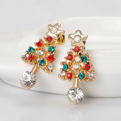 China TRENDY Wholesale Fancy Charms Star Christmas Tree Piercing Jewelry Gold Plated Colorful Crystal Accessories Earring for sale