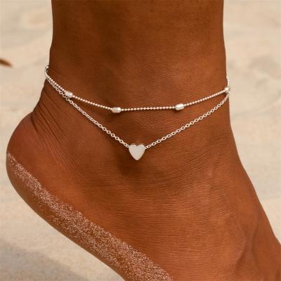 China Best Selling Amazon Casual/Sporty Hot Product Charms Anklets Heart Anklet Bracelet Gold Plated Charm Beach Layered Foot Jewelry For Women for sale