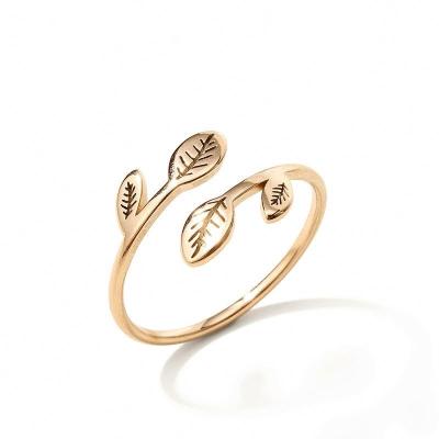 China CLASSIC charms retro design fashion jewelry gold plated engraved leaves leaf sapling stain stainless ring for sale