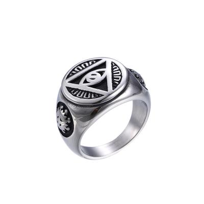 China CLASSIC custom jewelry antique Providence Illuminati pyramid all eye triangle men's gaudy male stainless steel punk ring for sale