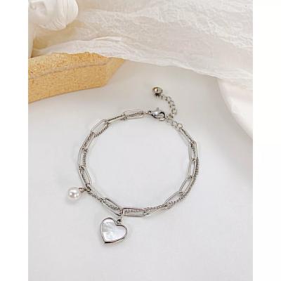 China FASHIONABLE Hot Selling Gold Plated Heart Shape New Arrival Fashion Stainless Steel Double Layered Bracelet For Women for sale