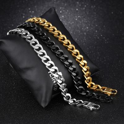 China CLASSIC 10mm 12mm 14mm Mens Womens Chain Bracelets Gold Silver Chunky Miami Curb Cuban Link Chain Stainless Steel Bracelets Bangle for sale