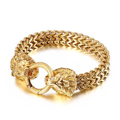 China FASHIONABLE High Quality Lion Wolf Head Mens Gold Plated Bracelets 18k Stainless Steel Punk Bracelet Factory Wholesale for sale