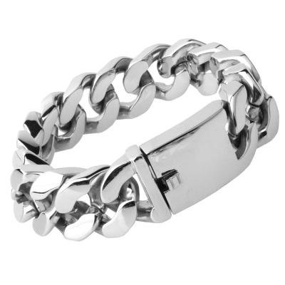 China dingfeng Stainless Steel CLASSIC Chunky Cuban Chain Bracelet Vintage Silver For Men for sale