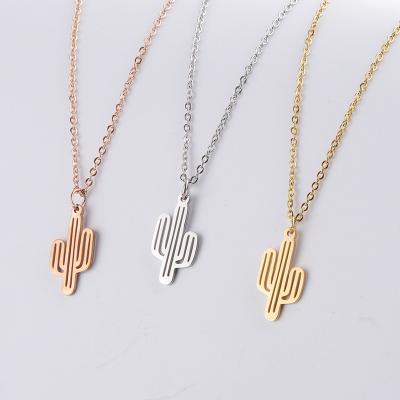 China TRENDY Saguaro Hollow Cactus Personalized Desert Plant Jewelry Polished Stainless Steel Pendant Necklace for sale