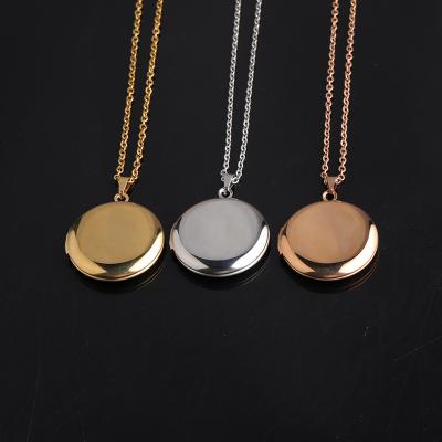 China CLASSIC Mothers Day Gifts Mirror Polished Picture Custom Gold Plated Shiny Round Pendants Picture Jewelry Stainless Steel Pendant Necklace for sale