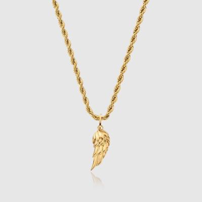 China FASHIONABLE Best Of Courage Men's Gift Pendant Link Chain 14K Gold Plated Angel Feather Wing Stainless Steel Necklace for sale