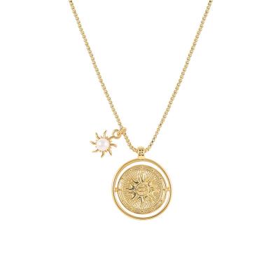 China TRENDY Sun Pendant Personality Gold Filled Jewelry Coin Stamp Decoration Totem Power For Women Stainless Steel Necklace for sale