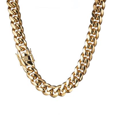 China European Hot Selling Hiphop Hips Hops Solid Gold Plated Jewelry High Polished Smooth 316L Stainless Steel Necklace Cuban Link Chain for sale