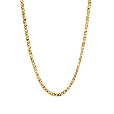 China Gold Cuban chain 45/60*0.3/0.5 cm gold plating fashion unisex solid 24 inch Cuban gold sweet 18K chains stainless steel necklace for sale