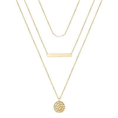 China FASHIONABLE Tasty Layered Choker Pendant Gold Plated Layered Choker Bar Multilayer Disc Stainless Steel Adjustable Necklace for sale