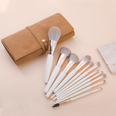 China Angular Blush Private Label OEM 11 Pcs White Cheap Beauty Makeup Brush Set for sale