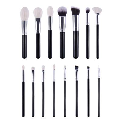 China Angular Blush Logo Hebei Cruelty Free Custom Cosmetic Brushes 15 Pieces Makeup Brush Set With Black Bag for sale