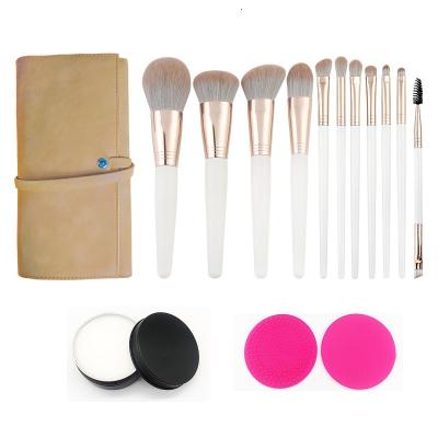 China Angular Blush Cangli Beauty Makeup 11Pcs White Premium Synthetic Brush Set With Makeup Remover For Women for sale