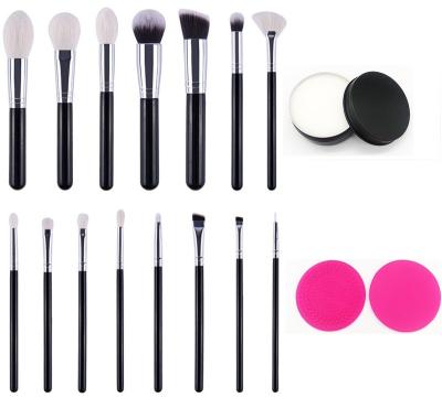 China Angular Blush Professional Black 14pcs Vegan Makeup Brush Set With Makeup Remover for sale