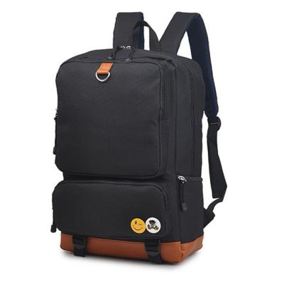 China Black Color Oxford Cloth Durable College Backpacks With Leather Bottom for sale