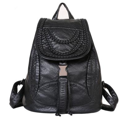 China Luxury Fashion Ladies Backpack Rivet Washed Leather With Weave Decoration for sale