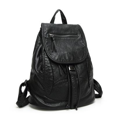 China Drawstring Fashion Ladies Backpack Washed Leather With Adjustable Shoulder Strap for sale