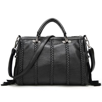 China Schwarze Kuh-Spaltleder-Mode-Damen-Handtaschen-Quasten-spinnende Dekoration zu verkaufen