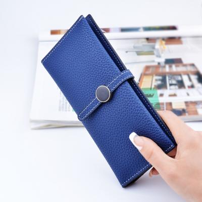 China Belt Buckle Ladies Long Type Leather Clutch Wallet With Thin Body Simple Design for sale