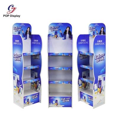 China High quality eye catching eye catching custom brand printed corrugated cardboard display stand supermarket shelf for yogurt milk store for sale