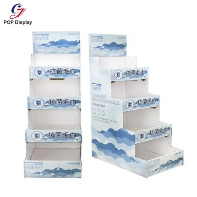 China Supermarket Floor Display Rack Stair Step Size Customer Easy Assembly Easy Assembly Flat Packed Goods For Bath Towel for sale