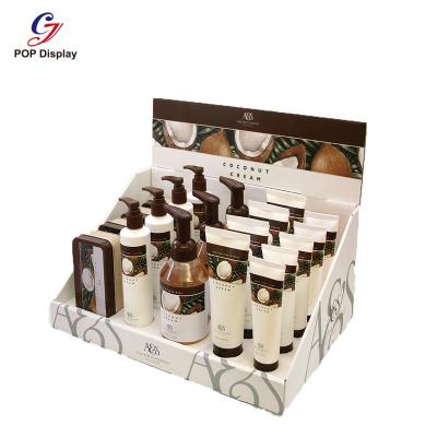 China Beautiful Recycled Materials Custom Logo Printing Corrugated Cosmetic Counter Top Displays Cardboard Display Paper PDQ Counter For Skin Care for sale