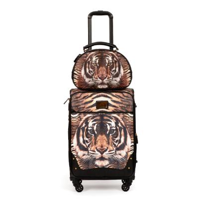 China Brand new PU leatjer tiger design luggage carry on trolley with 14inch beauty case set for sale