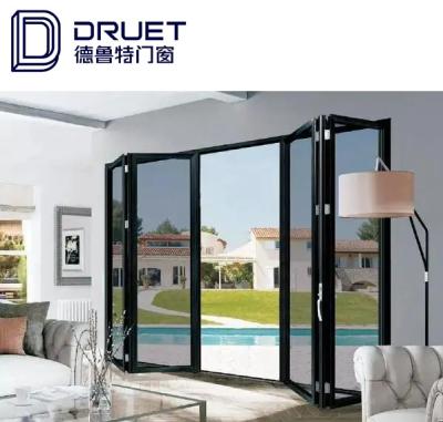 China Residential Exterior Entry Sliding Aluminum Bifold Doors Hurricane Windproof Impact Triple Glazed Windows Patio Doors for sale