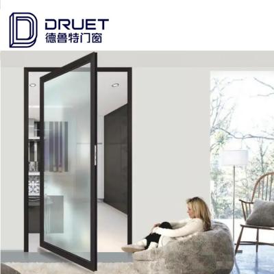 China Residence Aluminum Pivot Front Entry Exterior Doors With New Design Tempered Glass Windproof Large Panel Glass for sale