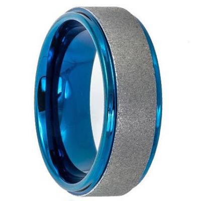 China CLASSIC Customized men ring blue stone 8mm blue onyx men ring comfort fit tungsten carbide blue ring for sale