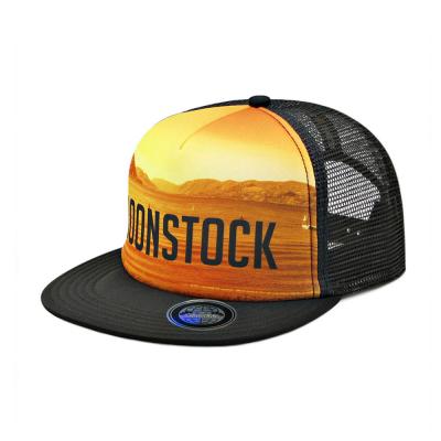 China COMMON Custom Flat Brim Trucker Hat High Quality Sublimation Printing Trucker Cap Hats for sale