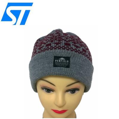 China COMMON 100% Acrylic Custom Adults Plain Toque Knitted Label Woven Beanie for sale