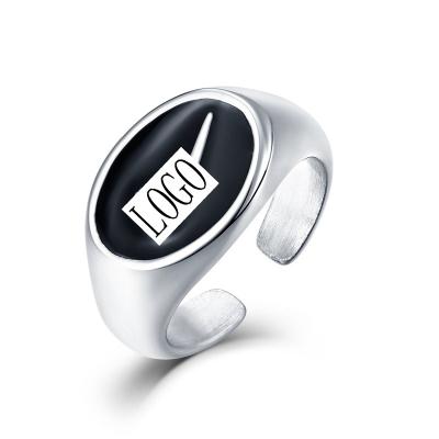 China NEW Hiphop Black Hook Ring Personalized Fashion Ins Open Ring Hiphop Stainless Steel Enamel Jewelry for sale