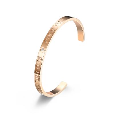 China Simple Stainless Steel Cuff Bracelet Love You Forever Only Rose Gold Diamond Cuff Bracelets Women Jewelry for sale