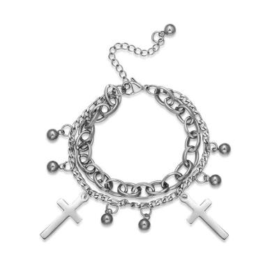 China Christian Jewelry High Quality Stainless Steel Cross Pendant Bracelets Double Layer Fashion Bracelets for sale