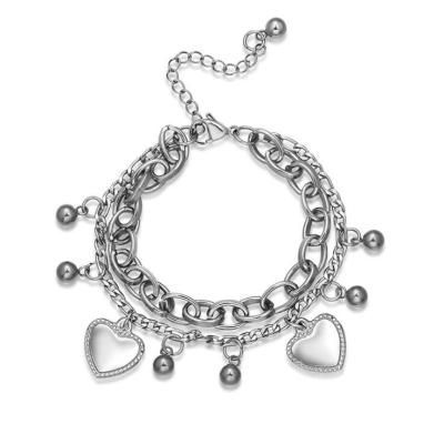 China Wholesale CLASSIC Steel Pendant Double Beaded Layered Heart Shape Bracelets Personality Bracelet for sale