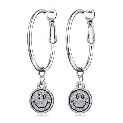 China China Promotional Products Titanium Steel Earrings Temperament Vintage Silver Round Smile Dangle Earrings for sale