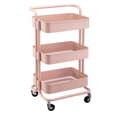 China Sustainable Pink Rolling Cart Rolling Tray Carts Rolling Troly Microwave Storage Kitchen Cart for sale