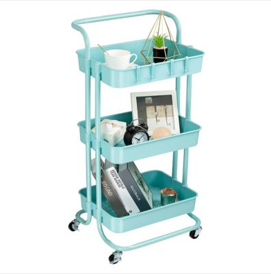 China Eco-friendly 3 Tier Utility Cart Rolling Storage Shelves Trolley Cart Storage Racks With Locking Casters for sale