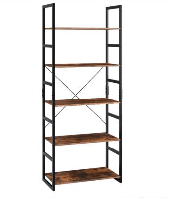 China (Size) 5 Tire Metal Office Book Shelves Adjustable Industrial Wooden Bookcases With Ladder for sale