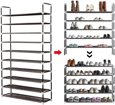 China Narrow Stackable (Height) 10 Rows Expandable Adjustable Shoe Rack for 60 Pairs Storage Organizer Shoe Non-Woven Fabric for sale