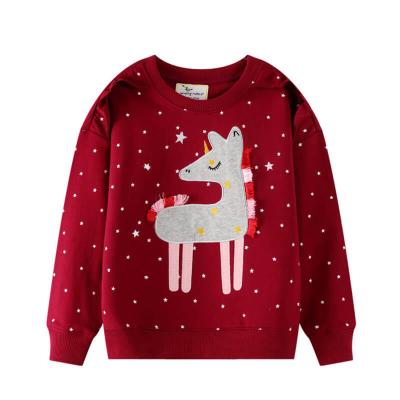 China 100% Unisex Kids Sweatshirts Logo Unicorn Cartoon Applique Cotton Crew Anti-Wrinkle OEM Ruffle Neck Fleece Pullover Custom Made Boy Girl Sweatshirts for sale