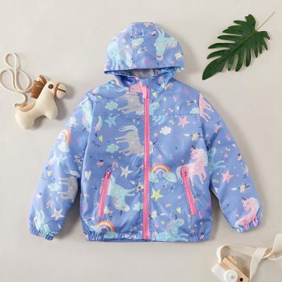 China Anti-wrinkle 2020 Unicorn Allover Cotton Children Winter Fashionable Autumn Wear Boutique Hooded Coat and Jacket Tops for Little Girls Kids for sale