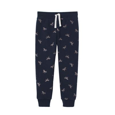 China 2020 Autumn Navy Blue Cartoon Unicorn Print Anti-wrinkle knit cotton loose jogger track clothes long boy girl sweat pants for kids for sale